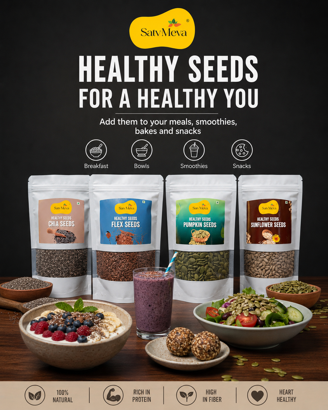 4-in-1 Super Seed Combo Pack | Chia, Flax, Pumpkin & Sunflower Seeds